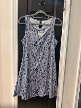 Sleeveless Navy Leaf-Print Mini Dress